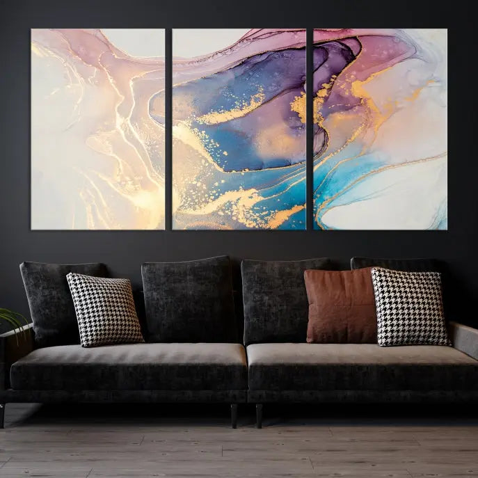 Colorful Marble Fluid Effect Wall Art Abstract Canvas Wall Art Print displayed on museum-quality canvas, showcasing vibrant swirling colors and ready to hang.