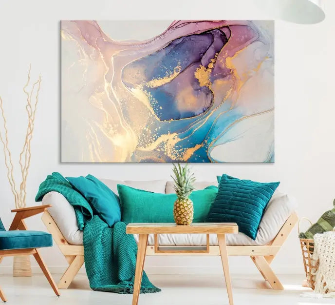 Colorful Marble Fluid Effect Wall Art Abstract Canvas Wall Art Print displayed on museum-quality canvas, showcasing vibrant swirling colors and ready to hang.