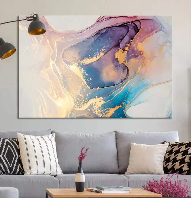 Colorful Marble Fluid Effect Wall Art Abstract Canvas Wall Art Print displayed on museum-quality canvas, showcasing vibrant swirling colors and ready to hang.