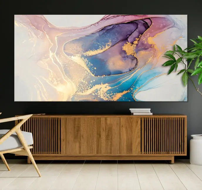 Colorful Marble Fluid Effect Wall Art Abstract Canvas Wall Art Print displayed on museum-quality canvas, showcasing vibrant swirling colors and ready to hang.