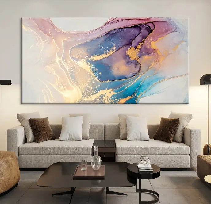 Colorful Marble Fluid Effect Wall Art Abstract Canvas Wall Art Print displayed on museum-quality canvas, showcasing vibrant swirling colors and ready to hang.