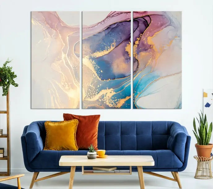 Colorful Marble Fluid Effect Wall Art Abstract Canvas Wall Art Print displayed on museum-quality canvas, showcasing vibrant swirling colors and ready to hang.