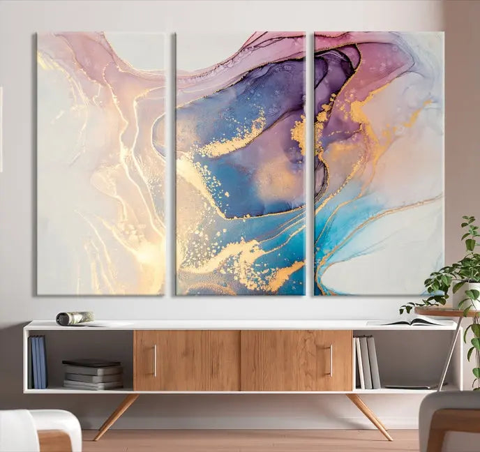 Colorful Marble Fluid Effect Wall Art Abstract Canvas Wall Art Print displayed on museum-quality canvas, showcasing vibrant swirling colors and ready to hang.