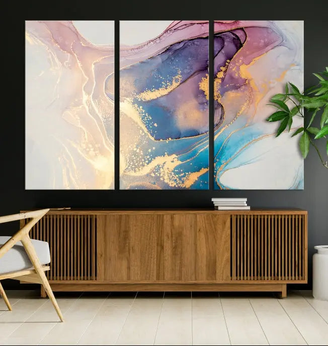 Colorful Marble Fluid Effect Wall Art Abstract Canvas Wall Art Print displayed on museum-quality canvas, showcasing vibrant swirling colors and ready to hang.