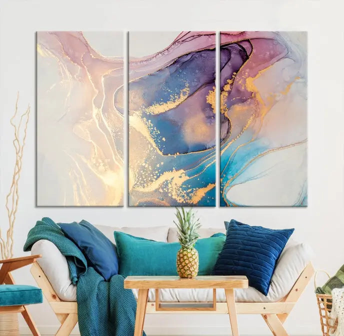 Colorful Marble Fluid Effect Wall Art Abstract Canvas Wall Art Print displayed on museum-quality canvas, showcasing vibrant swirling colors and ready to hang.