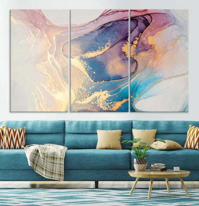 Colorful Marble Fluid Effect Wall Art Abstract Canvas Wall Art Print displayed on museum-quality canvas, showcasing vibrant swirling colors and ready to hang.