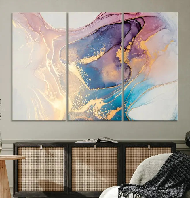 Colorful Marble Fluid Effect Wall Art Abstract Canvas Wall Art Print displayed on museum-quality canvas, showcasing vibrant swirling colors and ready to hang.