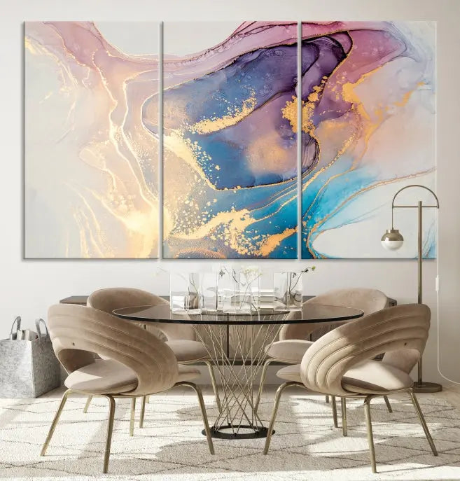 Colorful Marble Fluid Effect Wall Art Abstract Canvas Wall Art Print displayed on museum-quality canvas, showcasing vibrant swirling colors and ready to hang.