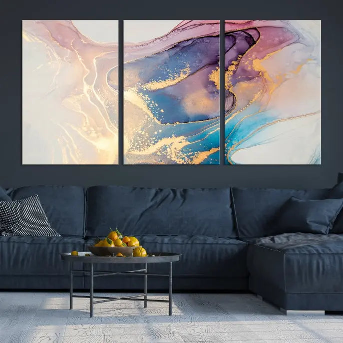 Colorful Marble Fluid Effect Wall Art Abstract Canvas Wall Art Print displayed on museum-quality canvas, showcasing vibrant swirling colors and ready to hang.