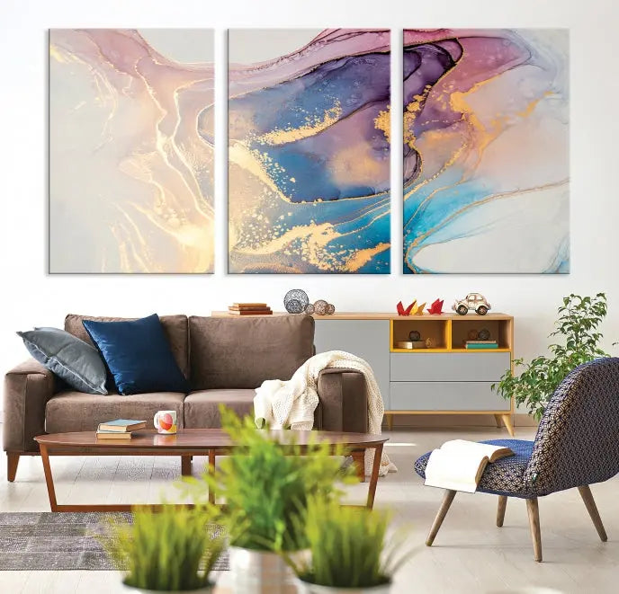 Colorful Marble Fluid Effect Wall Art Abstract Canvas Wall Art Print displayed on museum-quality canvas, showcasing vibrant swirling colors and ready to hang.