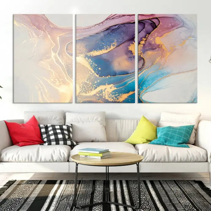 Colorful Marble Fluid Effect Wall Art Abstract Canvas Wall Art Print displayed on museum-quality canvas, showcasing vibrant swirling colors and ready to hang.