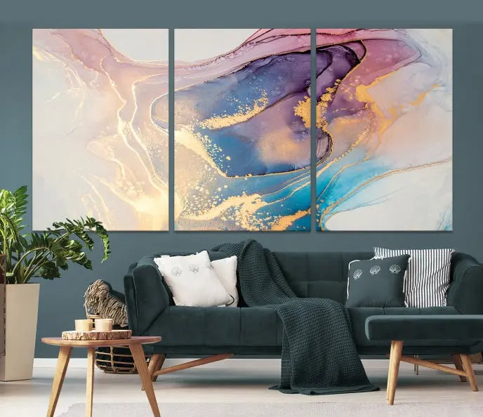 Colorful Marble Fluid Effect Wall Art Abstract Canvas Wall Art Print displayed on museum-quality canvas, showcasing vibrant swirling colors and ready to hang.