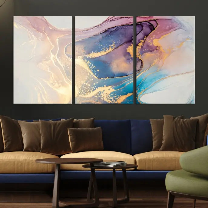 Colorful Marble Fluid Effect Wall Art Abstract Canvas Wall Art Print displayed on museum-quality canvas, showcasing vibrant swirling colors and ready to hang.