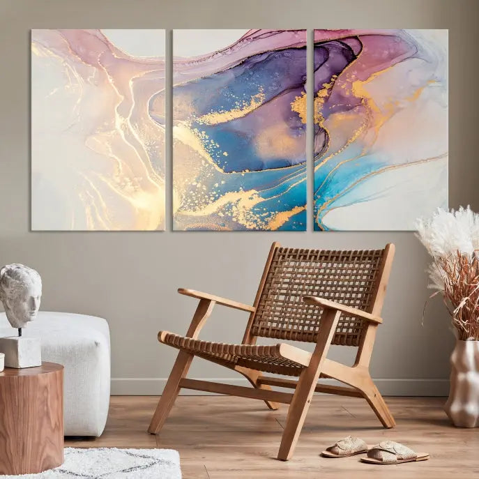 Colorful Marble Fluid Effect Wall Art Abstract Canvas Wall Art Print displayed on museum-quality canvas, showcasing vibrant swirling colors and ready to hang.