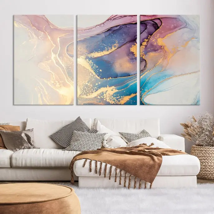 Colorful Marble Fluid Effect Wall Art Abstract Canvas Wall Art Print displayed on museum-quality canvas, showcasing vibrant swirling colors and ready to hang.