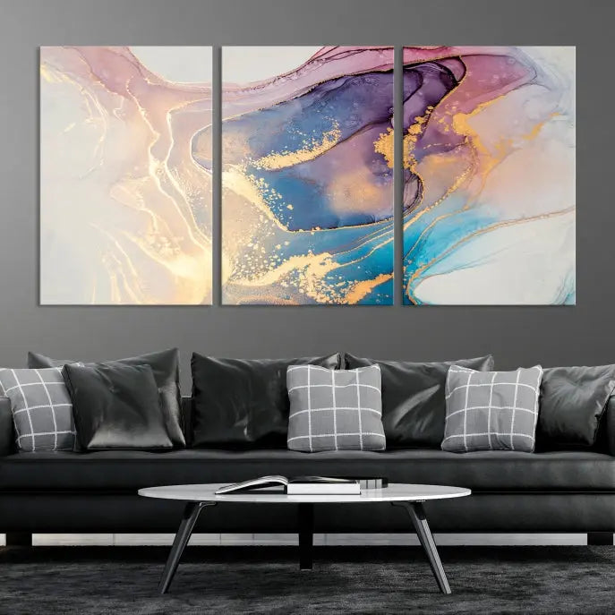 Colorful Marble Fluid Effect Wall Art Abstract Canvas Wall Art Print displayed on museum-quality canvas, showcasing vibrant swirling colors and ready to hang.