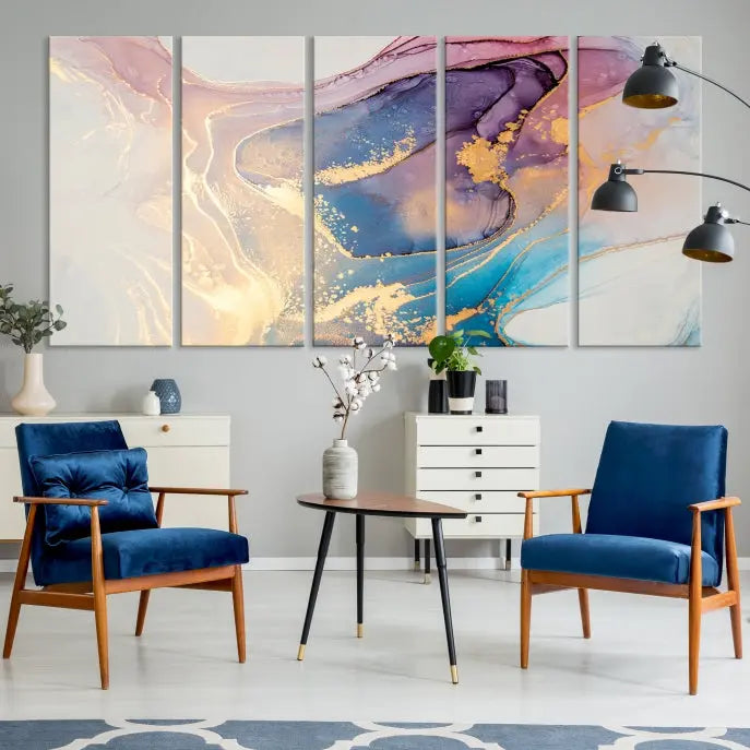 Colorful Marble Fluid Effect Wall Art Abstract Canvas Wall Art Print displayed on museum-quality canvas, showcasing vibrant swirling colors and ready to hang.