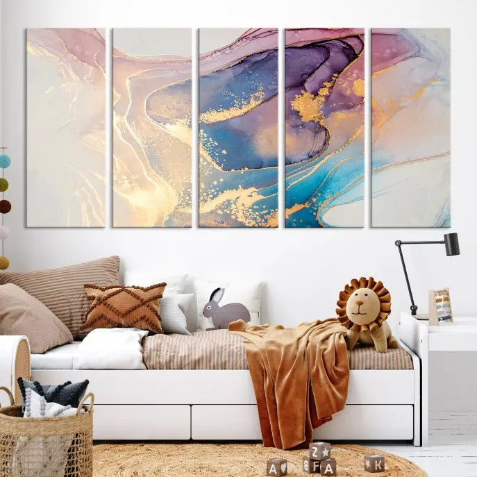 Colorful Marble Fluid Effect Wall Art Abstract Canvas Wall Art Print displayed on museum-quality canvas, showcasing vibrant swirling colors and ready to hang.