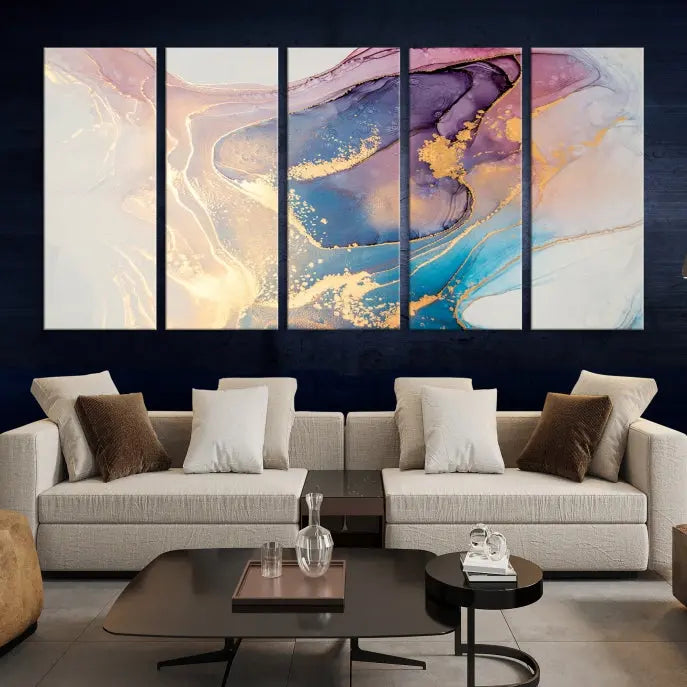 Colorful Marble Fluid Effect Wall Art Abstract Canvas Wall Art Print displayed on museum-quality canvas, showcasing vibrant swirling colors and ready to hang.