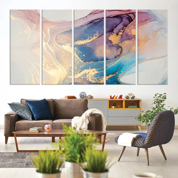 Colorful Marble Fluid Effect Wall Art Abstract Canvas Wall Art Print displayed on museum-quality canvas, showcasing vibrant swirling colors and ready to hang.