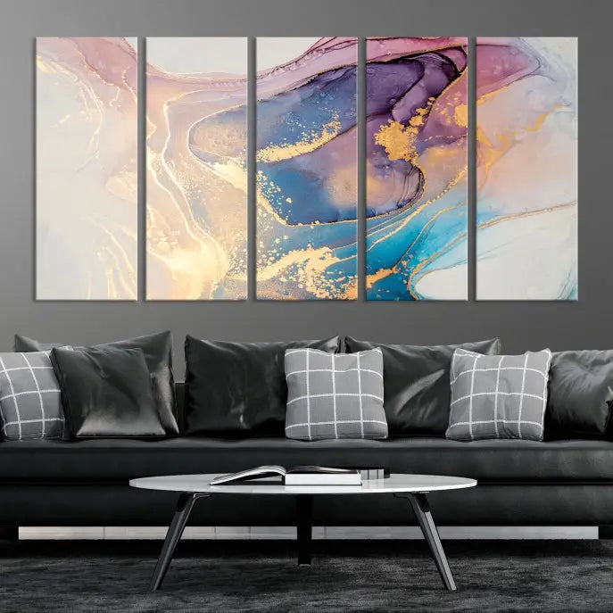 Colorful Marble Fluid Effect Wall Art Abstract Canvas Wall Art Print displayed on museum-quality canvas, showcasing vibrant swirling colors and ready to hang.