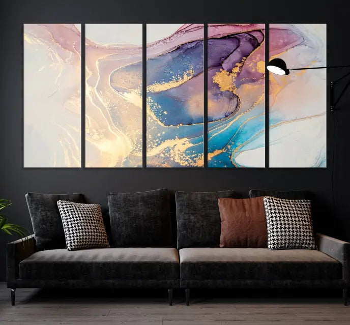 Colorful Marble Fluid Effect Wall Art Abstract Canvas Wall Art Print displayed on museum-quality canvas, showcasing vibrant swirling colors and ready to hang.