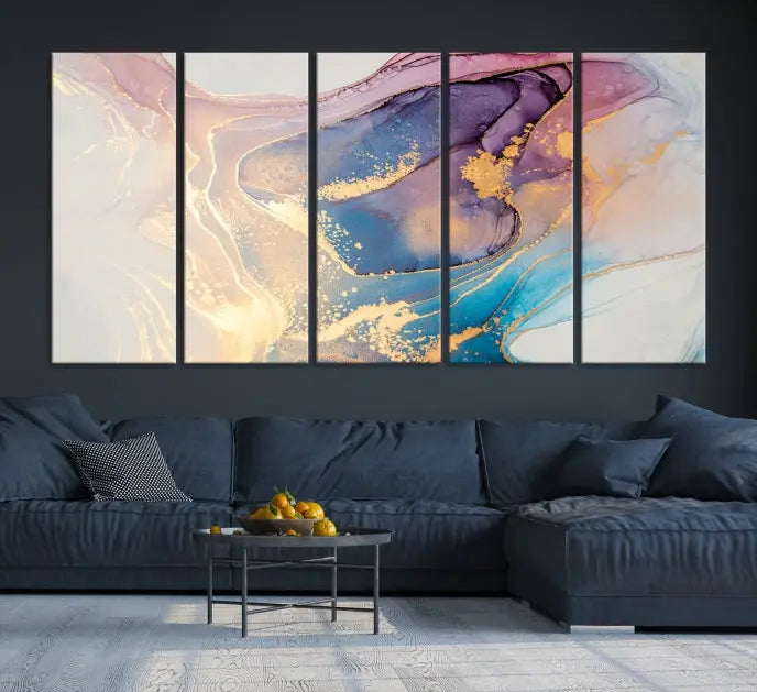 Colorful Marble Fluid Effect Wall Art Abstract Canvas Wall Art Print displayed on museum-quality canvas, showcasing vibrant swirling colors and ready to hang.