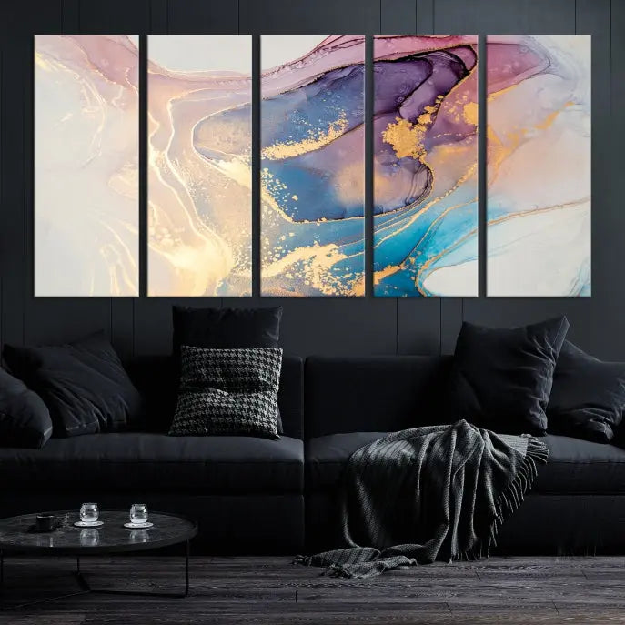 Colorful Marble Fluid Effect Wall Art Abstract Canvas Wall Art Print displayed on museum-quality canvas, showcasing vibrant swirling colors and ready to hang.