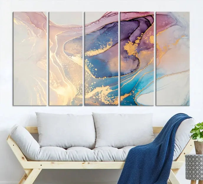 Colorful Marble Fluid Effect Wall Art Abstract Canvas Wall Art Print displayed on museum-quality canvas, showcasing vibrant swirling colors and ready to hang.