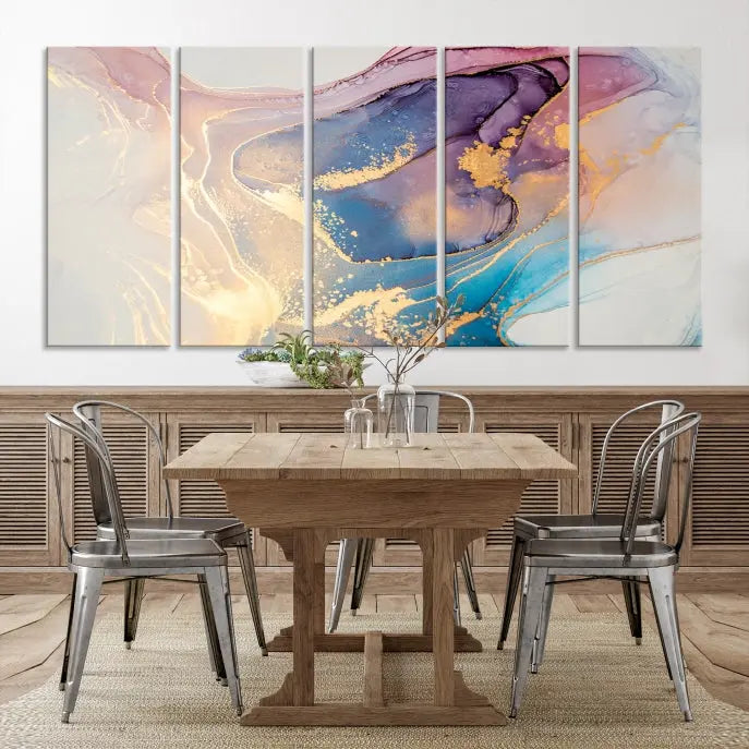 Colorful Marble Fluid Effect Wall Art Abstract Canvas Wall Art Print displayed on museum-quality canvas, showcasing vibrant swirling colors and ready to hang.