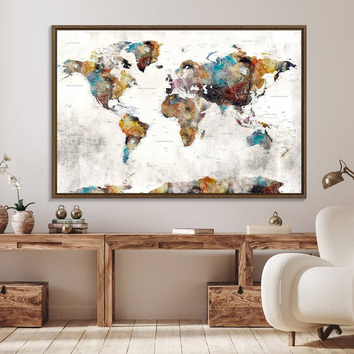 Colorful World Map Wall Art Canvas Print