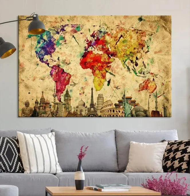 Colorful World Map Wall Art World Map Canvas Print