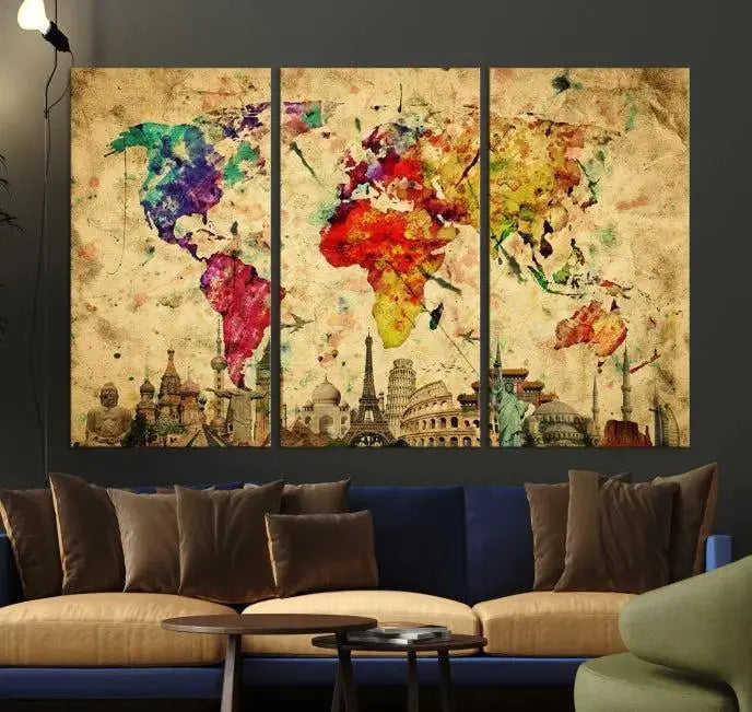 Colorful World Map Wall Art World Map Canvas Print