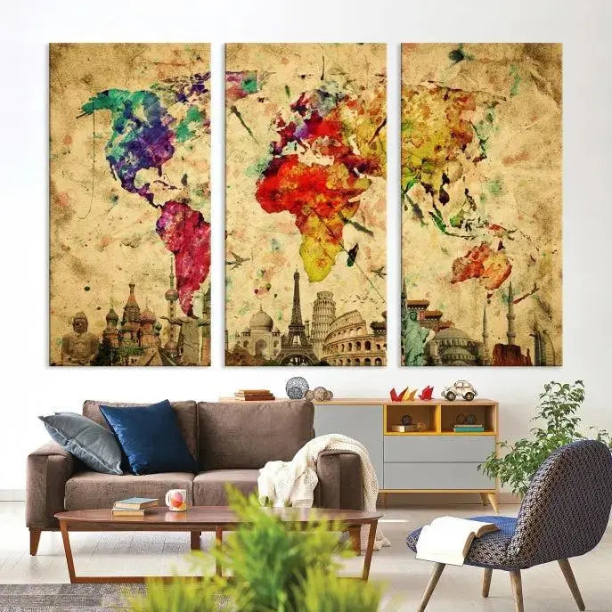Colorful World Map Wall Art World Map Canvas Print