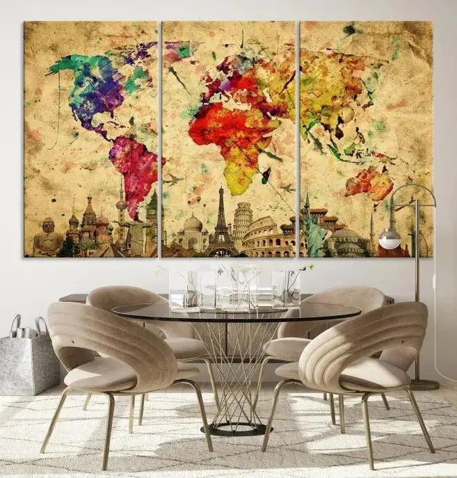 Colorful World Map Wall Art World Map Canvas Print