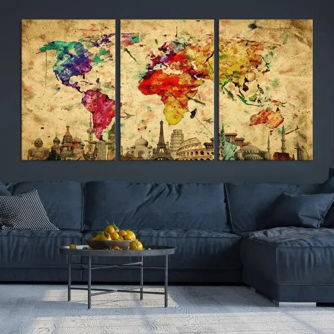 Colorful World Map Wall Art World Map Canvas Print