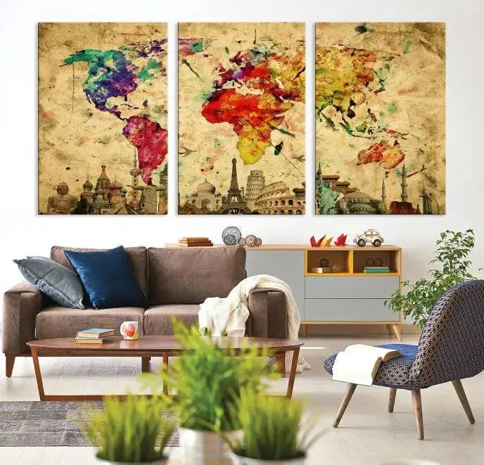 Colorful World Map Wall Art World Map Canvas Print