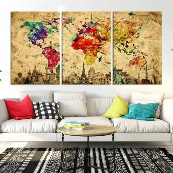 Colorful World Map Wall Art World Map Canvas Print