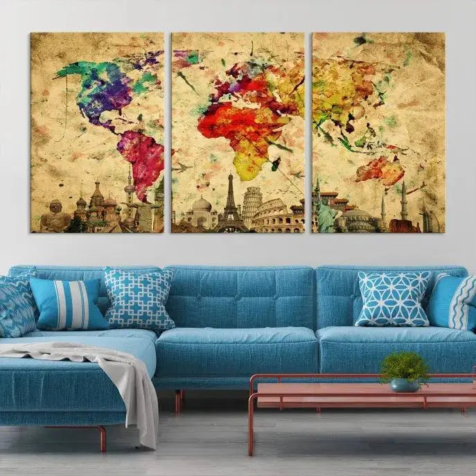 Colorful World Map Wall Art World Map Canvas Print