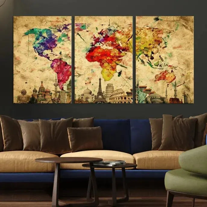Colorful World Map Wall Art World Map Canvas Print