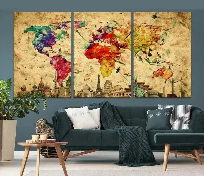 Colorful World Map Wall Art World Map Canvas Print
