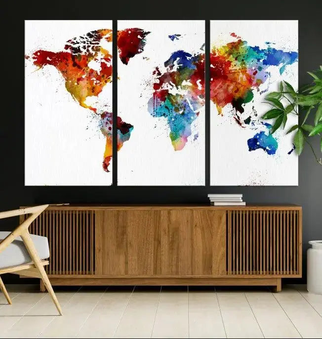 Colorful World Map Watercolor Wall Art Canvas Print