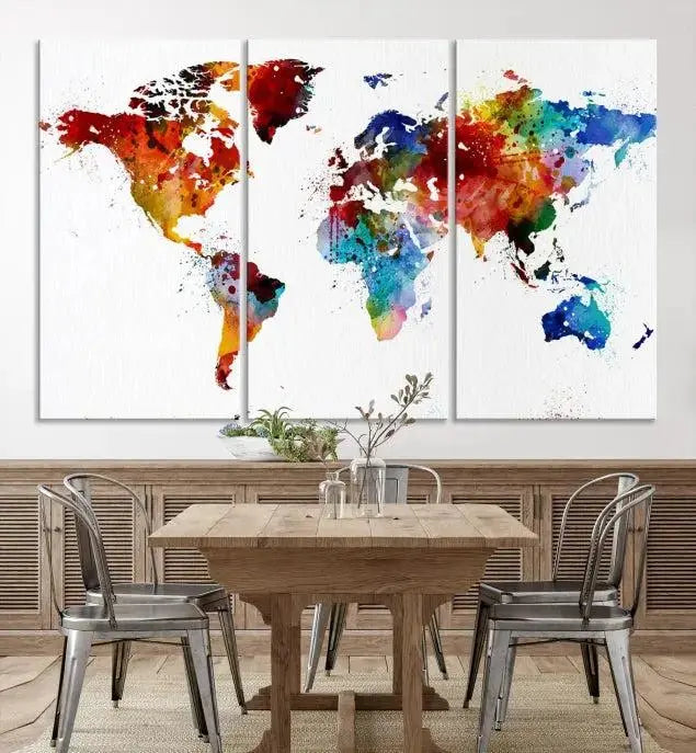 Colorful World Map Watercolor Wall Art Canvas Print