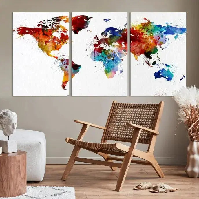 Colorful World Map Watercolor Wall Art Canvas Print