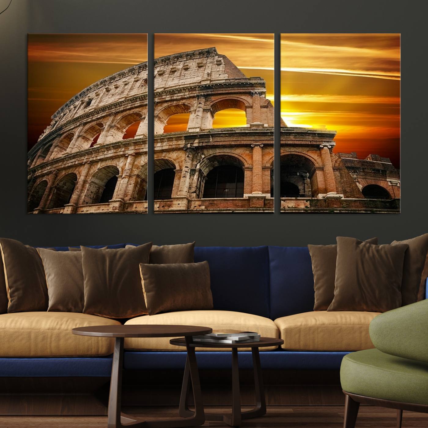 Colosseum with Yellow Sunset Behind Canvas Wall Art, Italy