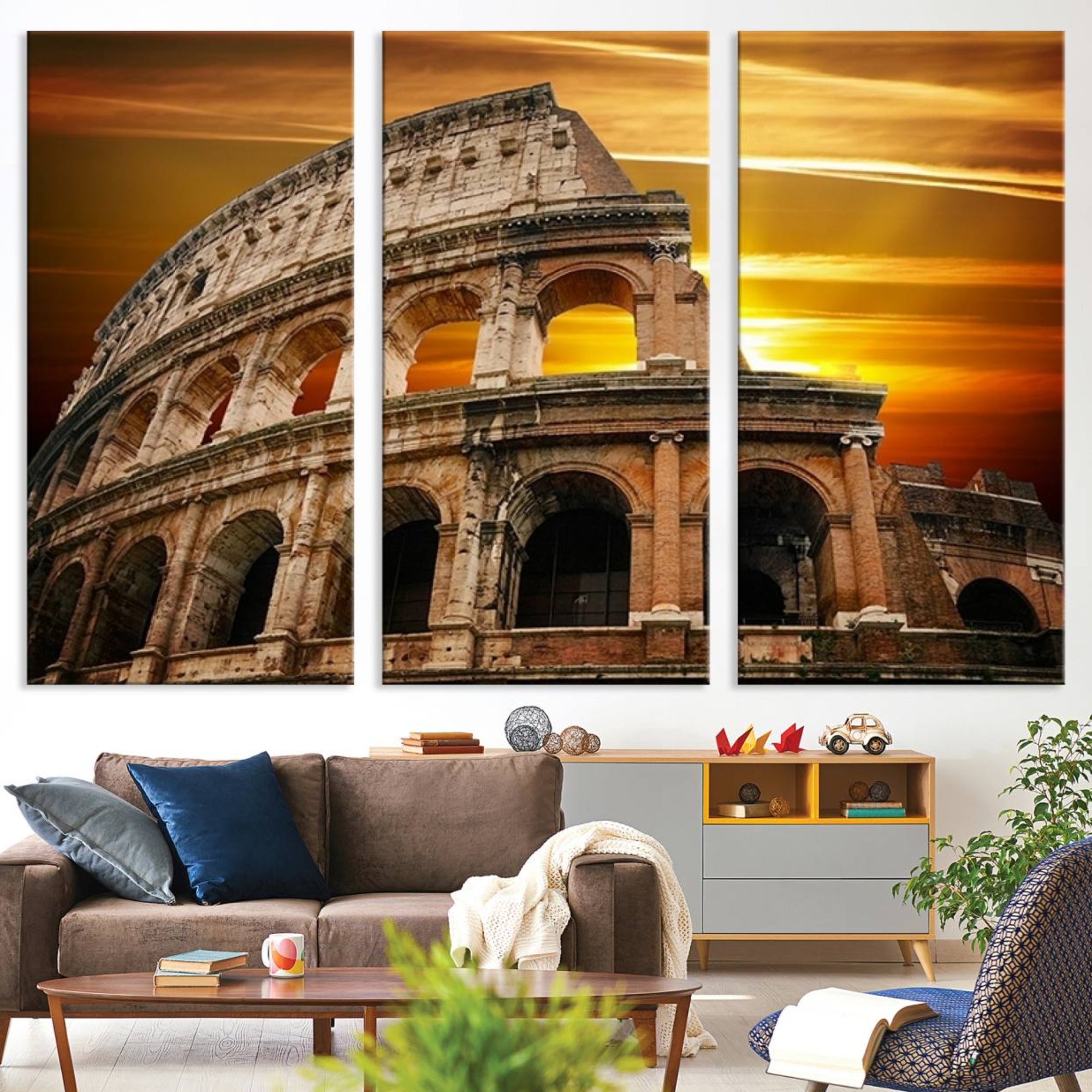 25267-MGV-CV-36X24-Colosseum with Yellow Sunset Behind Canvas Wall Art, Italy