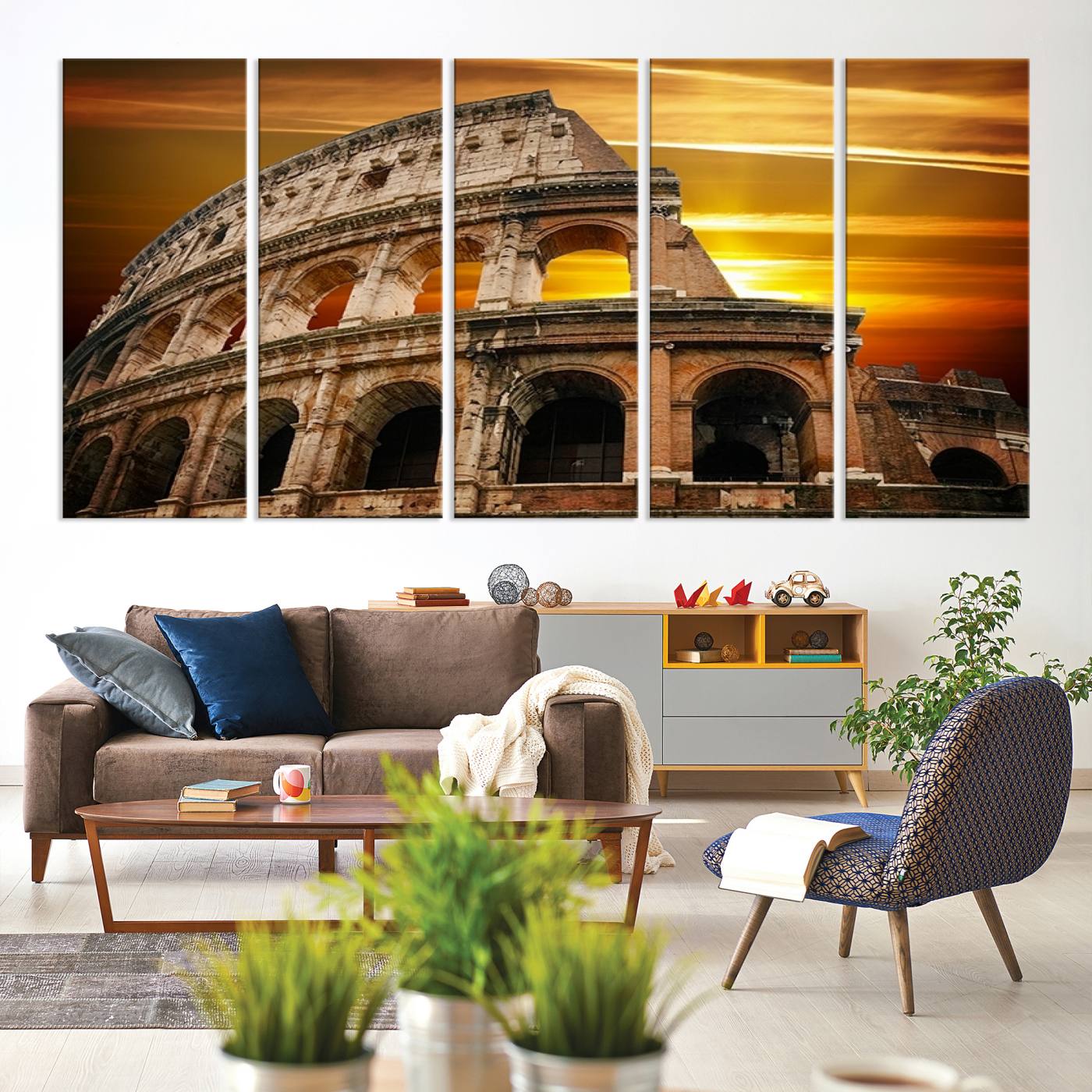 Colosseum with Yellow Sunset Behind Canvas Wall Art, Italy
