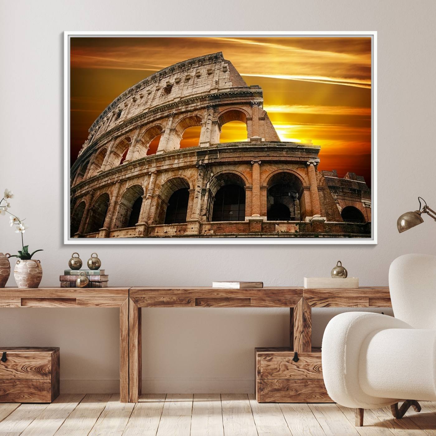 25267-MGV-FC-36X24_White-Colosseum with Yellow Sunset Behind Canvas Wall Art, Italy