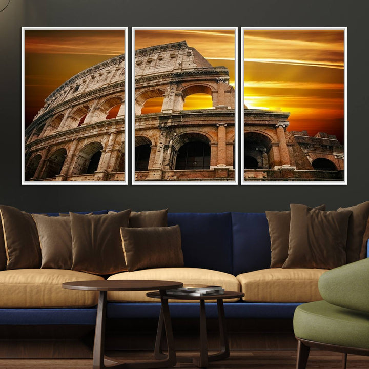 25267-MGV-FC-60X30-3P_White-Colosseum with Yellow Sunset Behind Canvas Wall Art, Italy