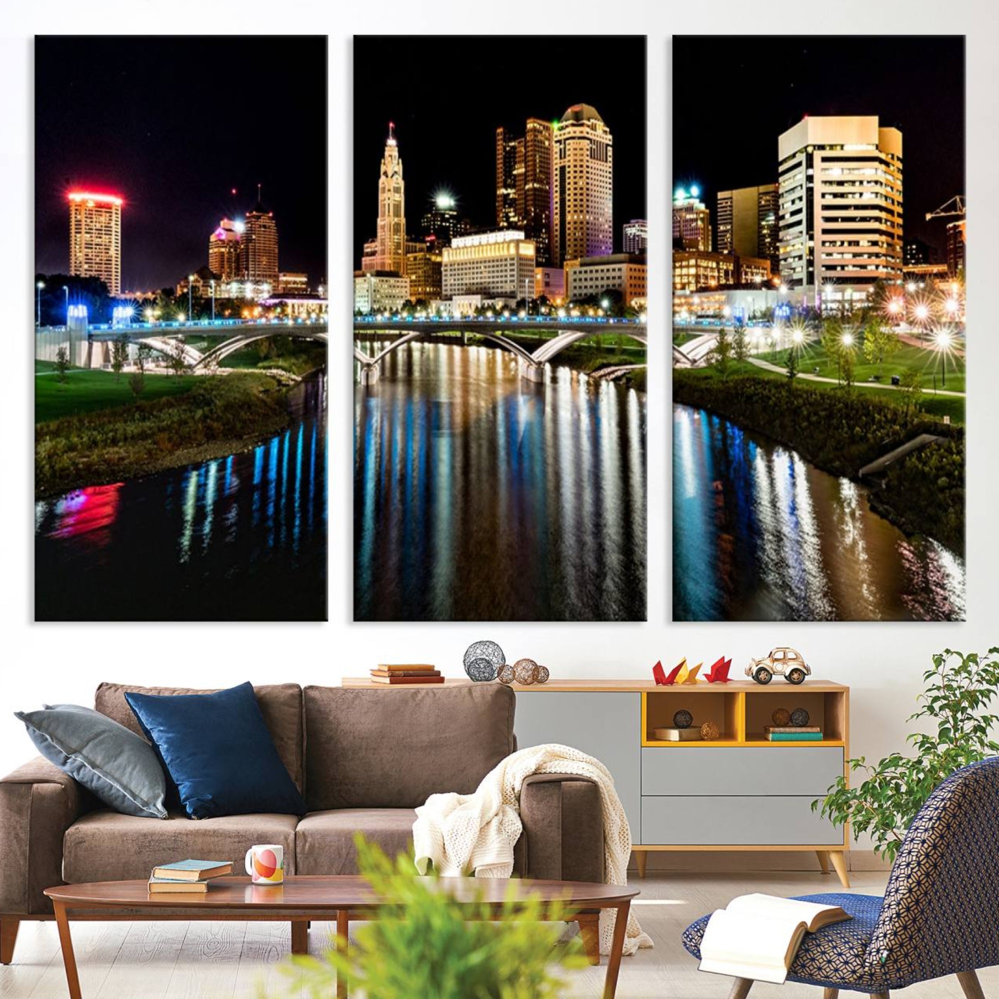 35748-MGV-CV-36X24-Columbus City Lights Night Skyline Cityscape View Wall Art, Columbus City Lights Night Wall Art